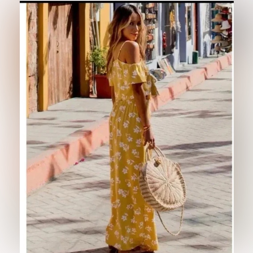 💛Billabong ’Sincerely Jules’ sway Floral, Rich Yellow Off-Shoulder Dress. XS 💛 - Picture 3 of 11